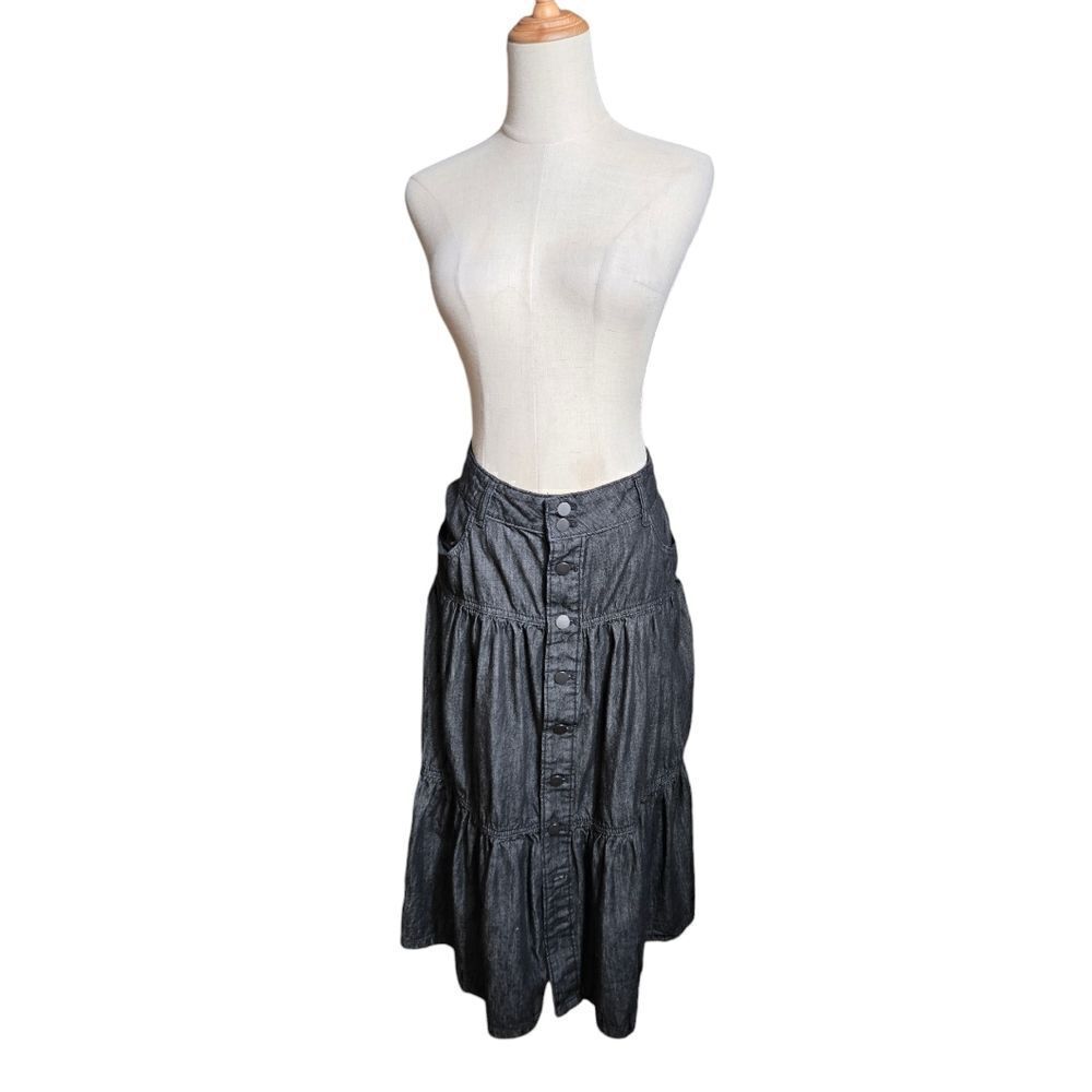 Time and Tru Black Denim Peasant Midi Western Skirt